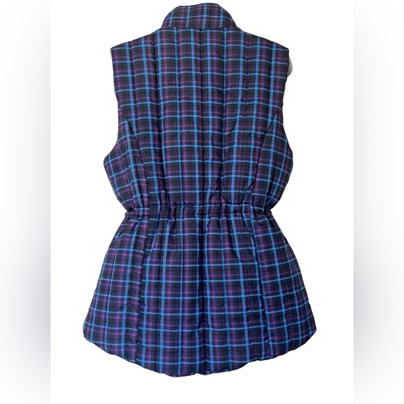 NWT Erin London Puffer Vest Medium Plaid Purple Black Zip Front Adjustable Waist - Picture 7 of 13
